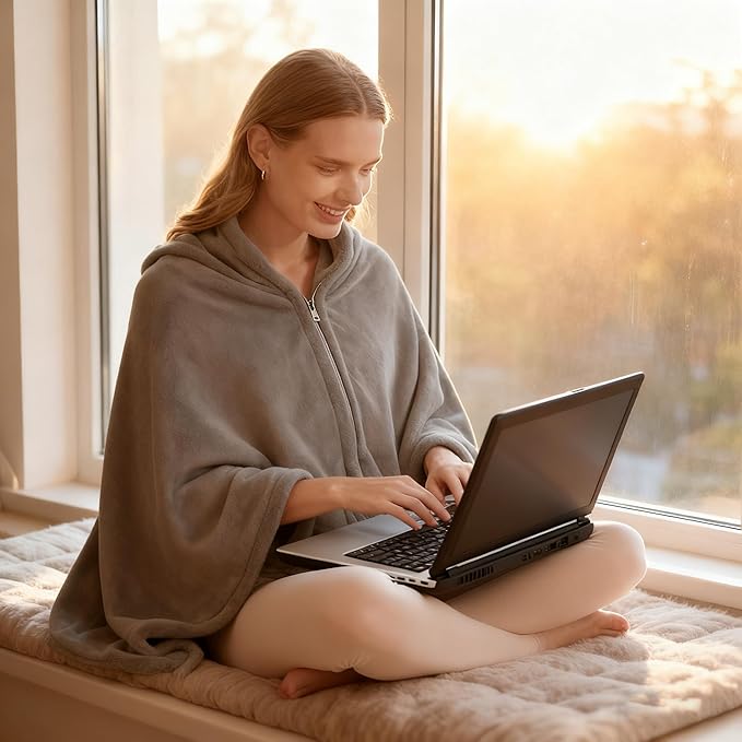 SNZ Wearable Blanket for Womens and Mens, Comfy Flannel Poncho, Snuggie Warm Shawl Wraps for Women, Birthday Gift Ideas