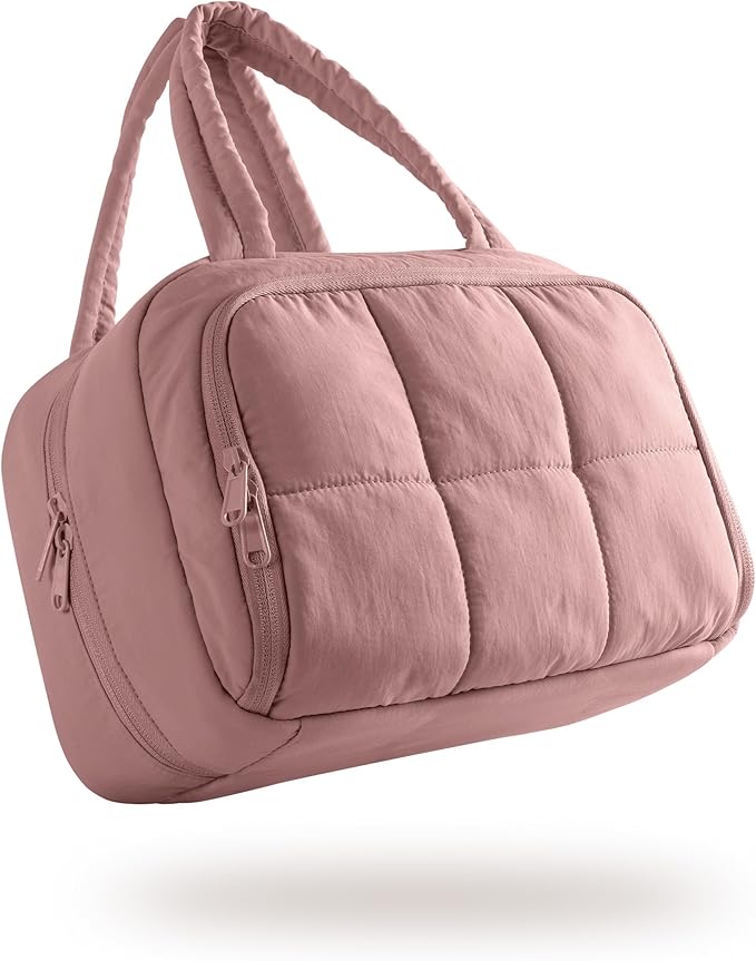 Marscamd Travel Makeup Bag for Women, Puffy Cosmetics & Toiletry Organizer with Leakproof Pockets for Travel-Size Shampoo, Conditioner, Brushes & Essentials - Medium Size, Dark Pink (Bag Only)