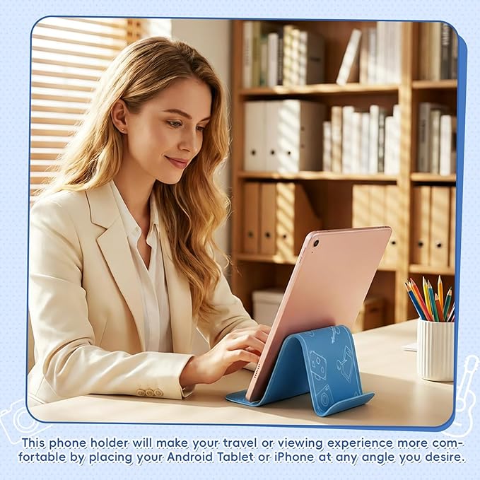 Airplane Phone Holder, Travel Essentials Flexible Phone Holder, Folding Cellphone Stand for Desk, Bed, Office, Treadmill - Airplane Gadgets for Long Travel Accessories(Blue)
