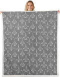 Cartoon Airplane Kids Throw Blanket, American Aircraft Toddler Bed for Girls Boys Adults, Hand-Painted Air Plane Fleece, Grey White Unique Fuzzy, 40 x 50 Inches
