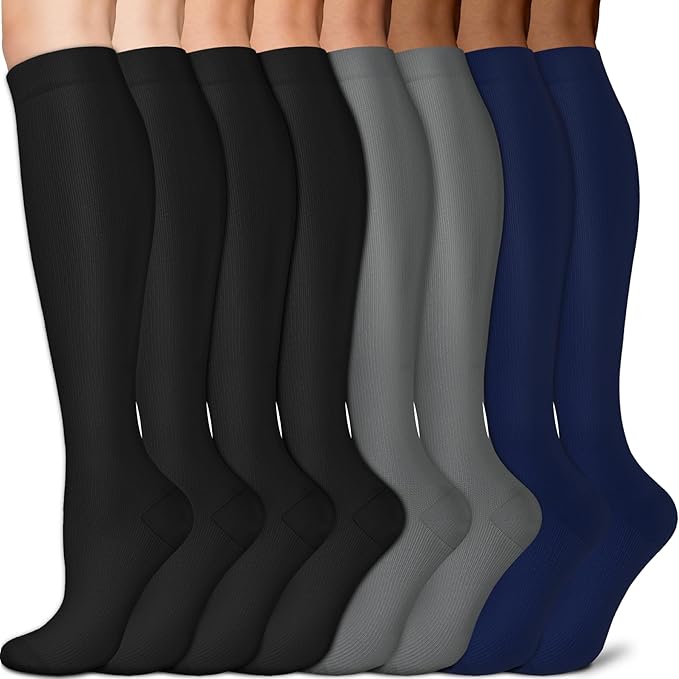Sooverki Copper Compression Socks for Men & Women 8 Pack 15-20mmHg - Knee High Stockings Best Support for Running Athletic