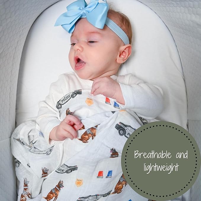 LollyBanks Muslin Swaddle Blanket, 100% Muslin Cotton Blankets for Baby Boys, 47 X 47 Inches Soft and Cozy Swaddle for Newborn Baby, Newborn Essential (Police Dog Print)