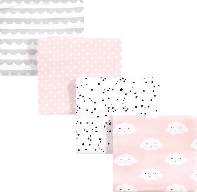 Hudson Baby Unisex Baby Cotton Flannel Receiving Blankets, Pink Clouds, One Size