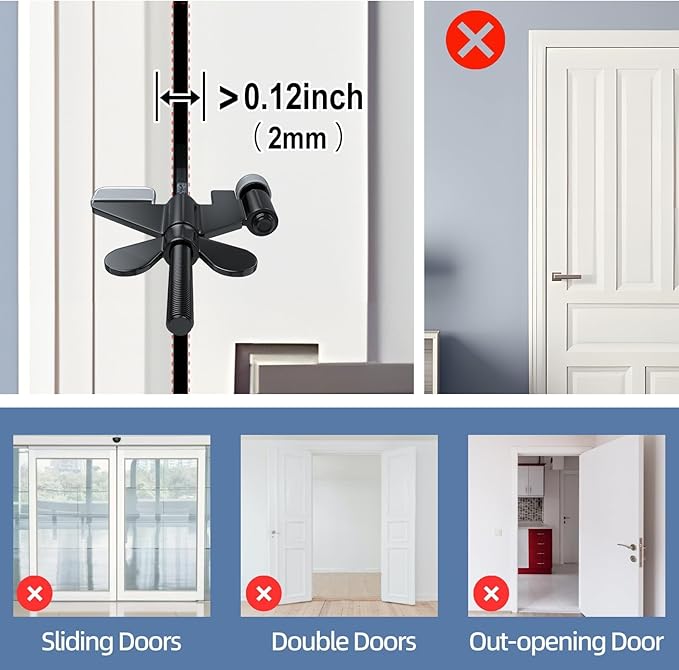 1 Pack Door Stop Alarm with Adjustable Portable Door Lock 120 dB Travel Door Stopper Door Wedge Alarm with 3 Levels Sensitivity for Hotel, Home, Apartment