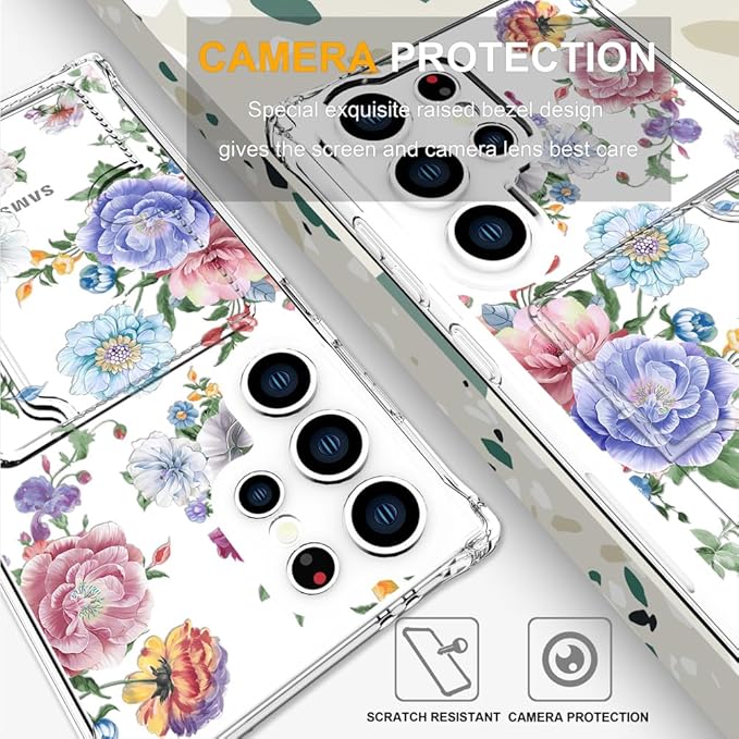 Compatible with Samsung Galaxy S24 Ultra Case Card Holder for Women Cute Design,Wallet Phone Cases Transparent Cool Kawaii Protective (Clear Amazing Lovely Flowers)