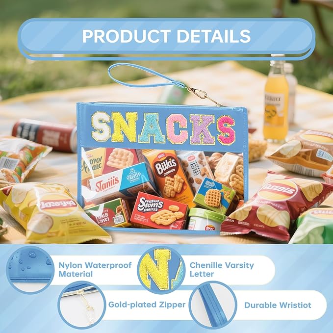 Siwara Snack Bags Clear Pouch Travel Makeup Bag Chenille Letter Bags for Zipper Pouch Clear Cosmetic Bag Clearly Tote Bag Makeup Travel Bags for Women