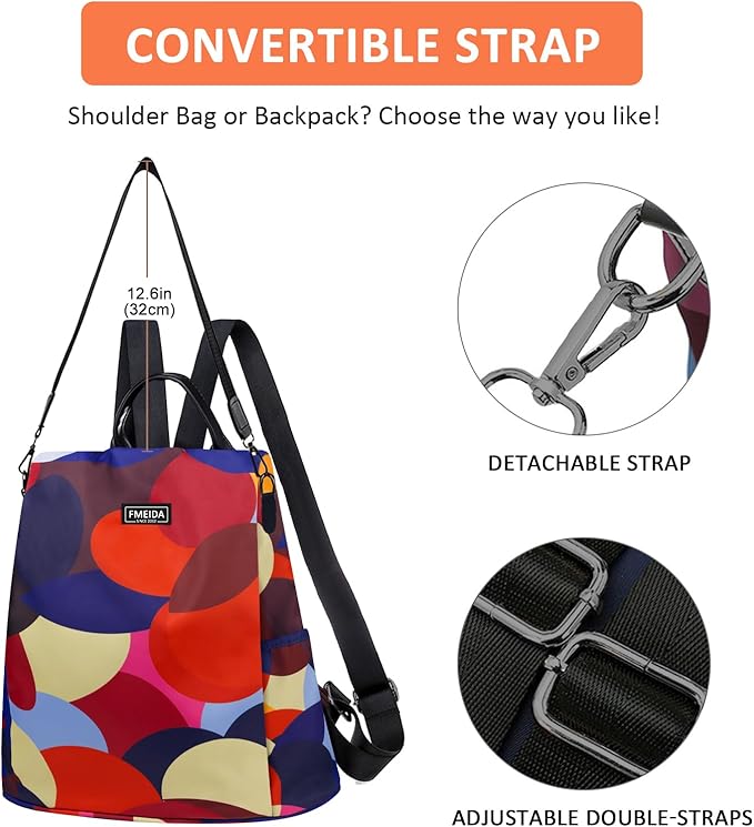 Backpack for Women Anti Theft Back Pack Purse Waterproof Nylon Backpack for College Bookbag Fashion Travel Shoulder Bag Colorful Polka Dots