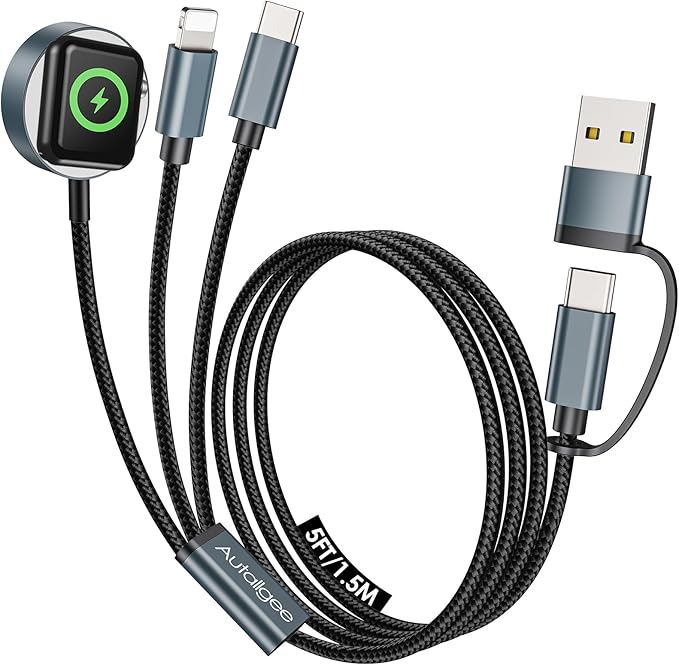 Travel Essentials for Apple Watch Charger,3 in 2 USB C Cable for Multi Charging Cable Cord,Vacation Camping RV Essentials Portable Designed for iWatch &iPhone 17-11 -5FT ﻿