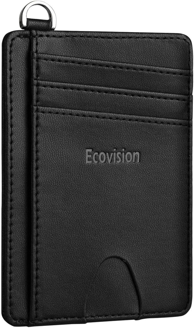 EcoVision Slim Minimalist Front Pocket Wallet, RFID Blocking Credit Card Holder Wallet with Detachable D-Shackle for Men Women