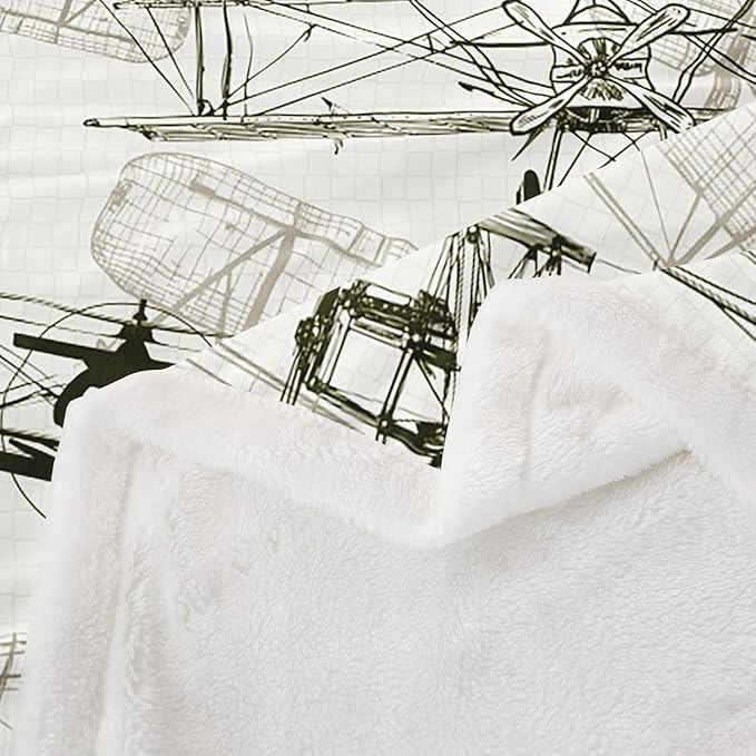 Aircraft Kids Throw Blanket,American Airplane Retro Bed Blanket for Girls Boys Adults,Air Vehicles Airplane Fleece Blanket,Beige Black Vintage Fuzzy Blanket,Throw Size (50 x 60 Inches)