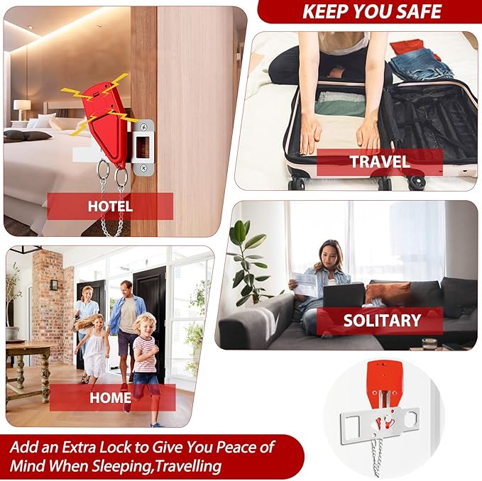 Portable Door Lock for Travel 2-in-1, Hotel Door Locks for Travelers Security, Door Lock Self-Defense Security Device for Home, Apartment, Hotel, Living Motel, School Dorm, House