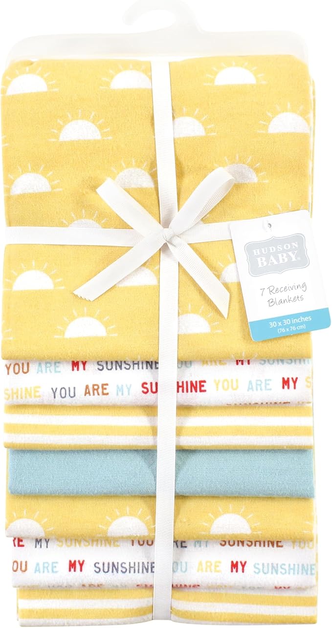 Hudson Baby Unisex Baby Cotton Flannel Receiving Blankets Bundle, My Sunshine, One Size