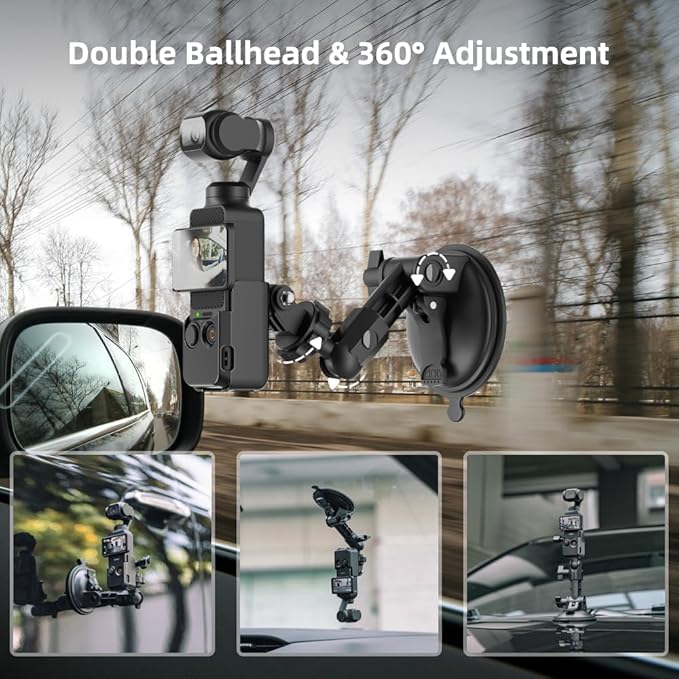 SUREWO Pocket 3 Suction Cup Mount, Car Mount Windshield Window Dash Holder Kit with Expansion Adapter for DJI Osmo Pocket 3,GoPro Hero 13/12/11/10/9/8,DJI Action 5 Pro/4/3 Accessories (for Pocket 3)