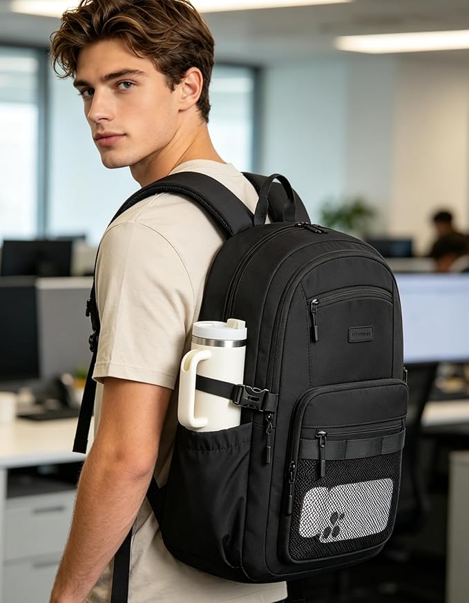 LOVEVOOK Laptop Backpack Women/Men with 40oz Cup Holder Buckle Strap, 15.6 Inch Tech-Ready Work Backpack, TSA-compliant for Travel & College with Versatile Mesh Pocket, Sage Green