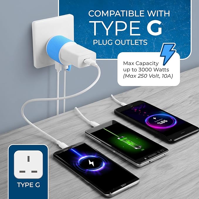 OREI UK, Ireland, Dubai Travel Plug Adapter with Dual USB - USA Input - Type G - (U2U-7), Will Work with Cell Phones, Camera, Laptop, Tablets, iPad, iPhone and More