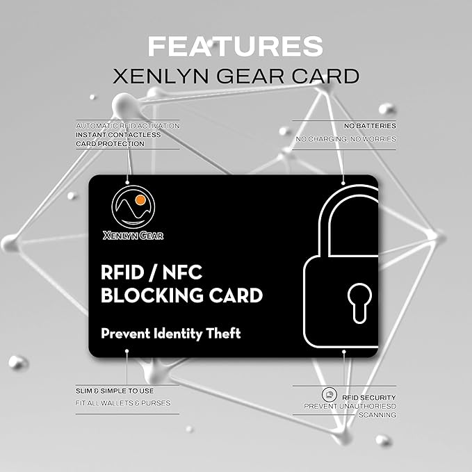 RFID Blocking Card with Advanced Signal Blocking Technology - Contactless Card Protector with Build-In Chip for NFC Blocking- Slim Design Fits Simply into Your Wallets & Purses - 2 PACK