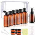 Travel Kit - 10 Pcs Travel Bottles for Toiletries, TSA Approved, Leak Proof Plastic Small Cream Jars & Refillable Spray Bottle for Shampoo, Conditioner (Brown)