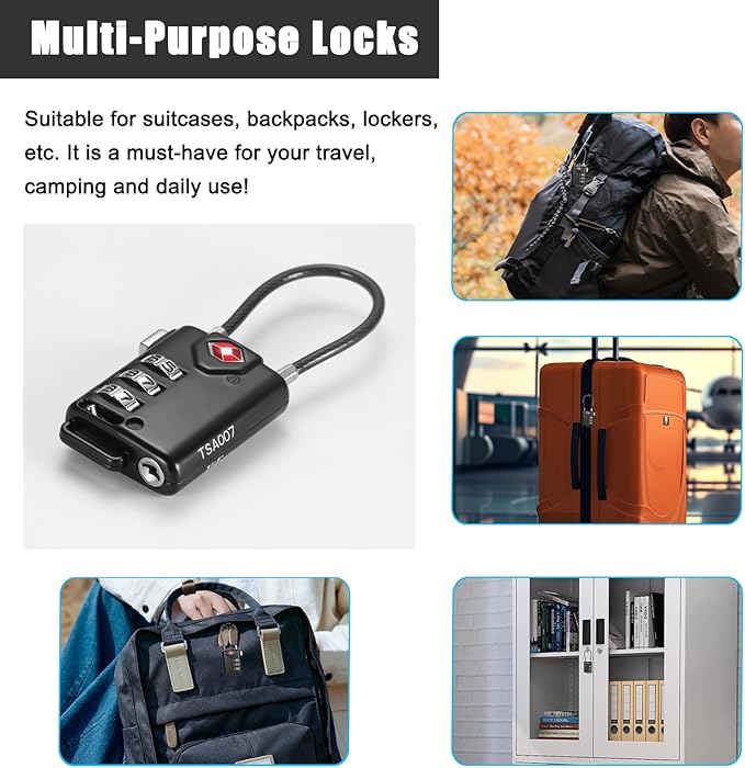 2 PCS TSA Locks for Luggage, Small Combination Lock,Luggage Locks TSA Approved, for Locker Lock, Travel Suitcase, Gun Case, Backpack Zipper, Ammo Can, with 2PCS Spare 007 Master Key