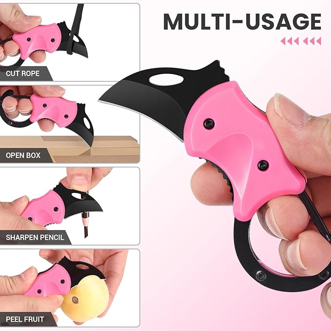 FUNBRO Pink Keychain Knife Stocking Stuffers Gifts for Mom, Cute Box Cutter Small Pocket Knife Gadgets, EDC Knives Tool with 1.34 inch Sharp Blade for Everyday Carry, Womens Christmas Gift for Her