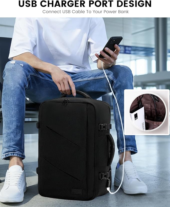 LOVEVOOK Travel Carry on Backpack, Large 40L Personal Item Travel Bag for Men & Women Flight Approved with 3 Packing Cubes, Suitcase Water Resistant Luggage Daypack Business Weekender Bag, Black