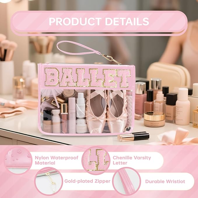 Siwara Snack Bags Clear Pouch Travel Makeup Bag Chenille Letter Bags for Zipper Pouch Clear Cosmetic Bag Clearly Tote Bag Makeup Travel Bags for Women