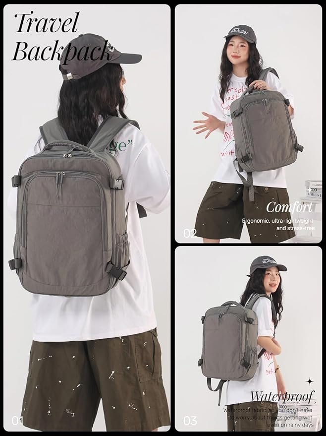 Travel Backpack For Women Menk,Airline Approved Carry on Backpack,Casual Daypack for Business Travel Essentials (Grey)