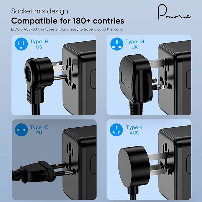Universal Travel Adapter, GaN 35W International Plug Adapter with 2 Type C & 2 USB and 1 Quick Charging Port Type C, All in One Worldwide Travel Plug Adapter, Available Plugs for EU/UK/AUS/US, Black