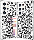 Compatible with Samsung Galaxy S24 Ultra Case Card Holder for Women Cute Design,Wallet Phone Cases Transparent Cool Kawaii Protective (Clear Leopard Cheetah Design)