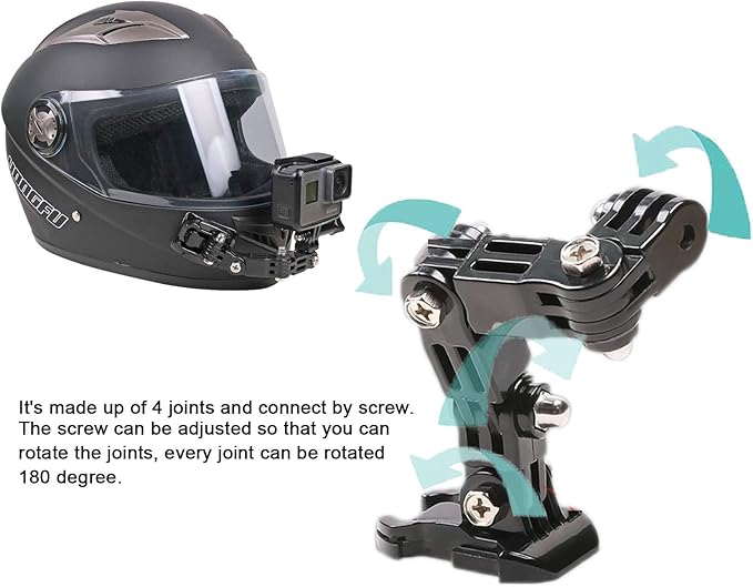34in1 Motorcycle Helmet Chin+Top+Side Mount Kit for GoPro Hero 13 12 11 10 9 8 7 Black Silver White 6 Osmo and Other Action Camera with Adhesive Sticky Mount and Buckle, Extra Camera Tether