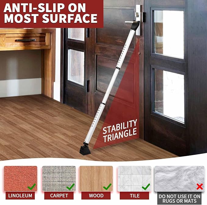 Security Door Stopper with Alarm & Sliding Patio Bar, 120db Loud Alert Adjustable Security Jammer Door Security Bar Window Child Proof Heavy Duty Door Stoppers for Home Apartment Travel - White