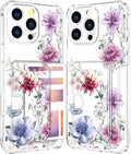 Compatible with iPhone 16 Pro Max Case Card Holder for Women Cute Design,Wallet Phone Cases Transparent Cool Kawaii Protective (Clear Wonderful Large Flowers)