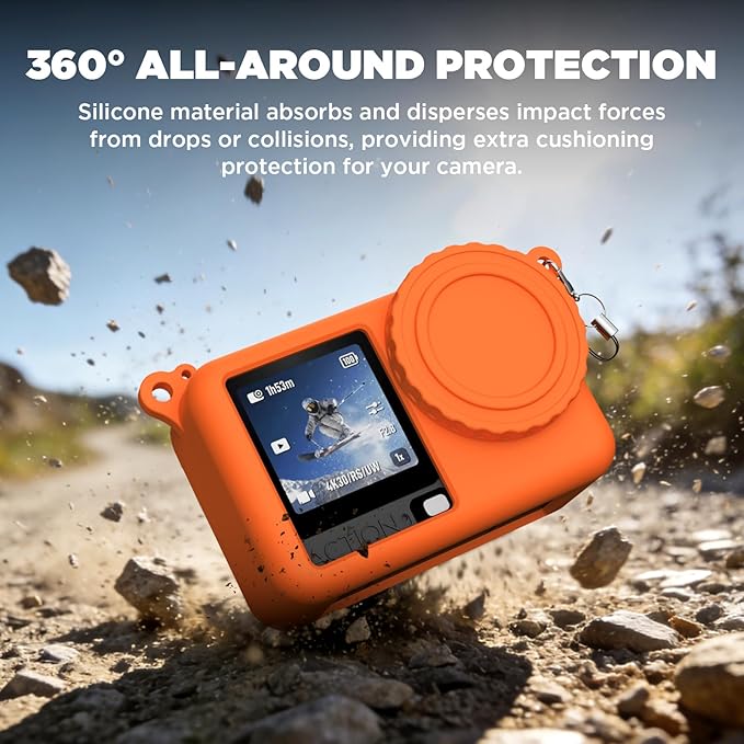 Case for DJI Osmo Action 6 with Lanyard, Soft Silicone Non-Slip Anti-Drop Wear-Proof and Washable Action Camera Protector Case Compatible with DJI Osmo Action 6 Accessories (Orange)
