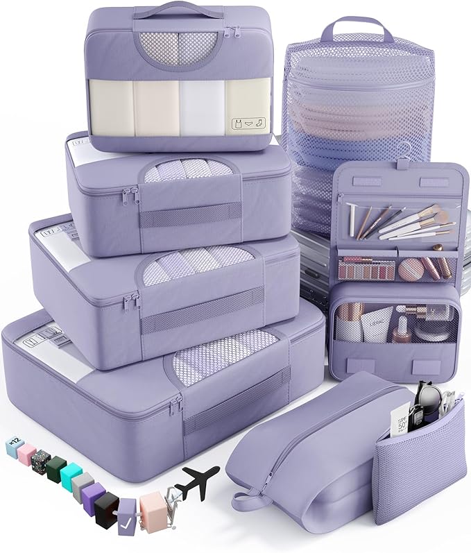 Veken 8 Set Packing Cubes for Travel Essentials, Suitcase Organizer Bags in 4 Sizes, Carry-On Luggage Accessories with Large Laundry Bag & Passport Holder, Must-Have for Airplane, Road Trip & Camping