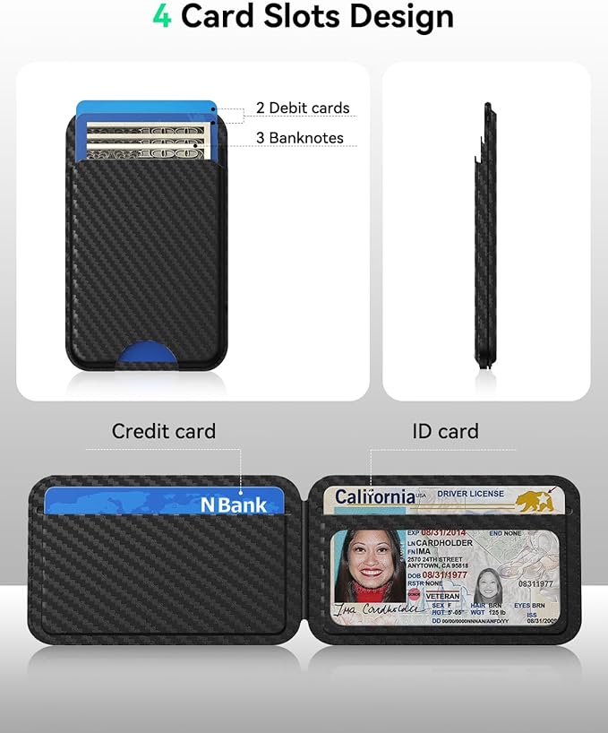 TWZKG for MagSafe Wallet, Works with Apple Find My,5 Card Holder with Stand, Magnetic Phone Wallet for iPhone 17/16/15/14/13/12 Pro Max Plus Air, RFID Blocking Vegan Leather,Carbon Fiber