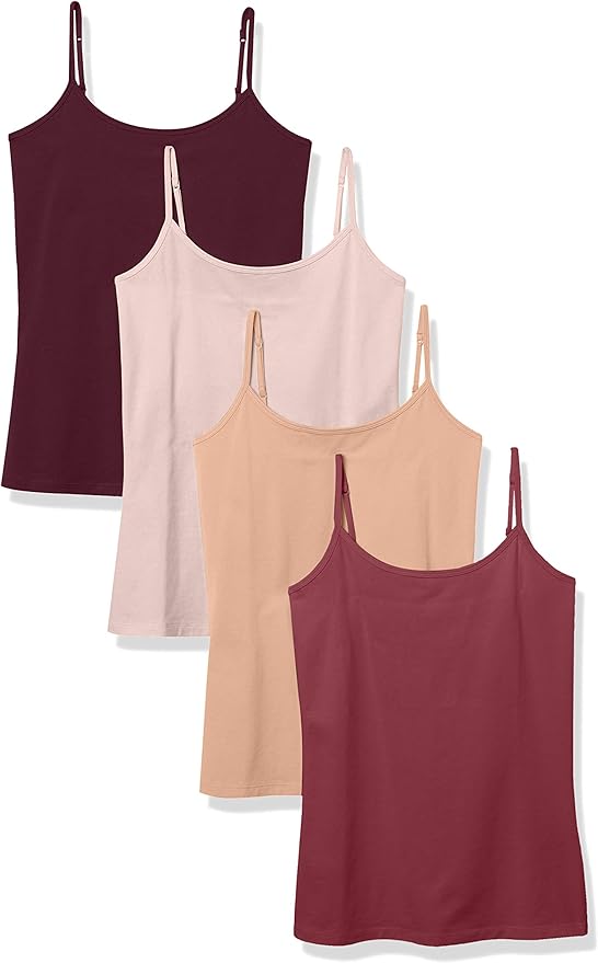 Amazon Essentials Women's Slim-Fit Camisole for Layering and Everyday Wear, Pack of 4
