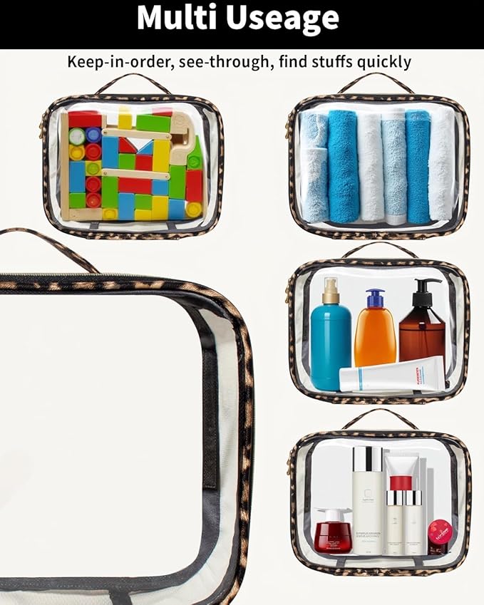 3 Pack Clear Toiletry Bag for Women, TSA Approved Organizer for Travel Size Toiletries Carry on Travel Accessories Bag Airport Airline Compliant Bag Makeup Bag Zipper Pouch Set