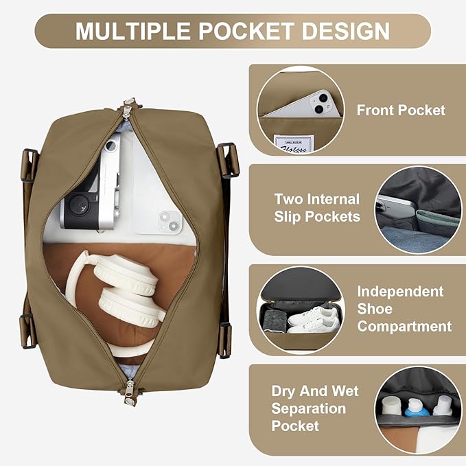 Travel Duffel Bag, 18x14x8 Inches Travel Bag Spirit with Shoes Compartment, Weekender Overnight Bag for Women with Trolley Sleeve, Carry On Bag for Airplanes Sport Tote Gym Bag(Khkai).