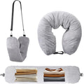 Stuffable Neck Pillow for Travel, Velvet Travel Neck Pillow Storage Bag with Adjustable Necks Size for Airplanes, No Filler Storage Pillows Fits 3+ Days of Travelling Essentials
