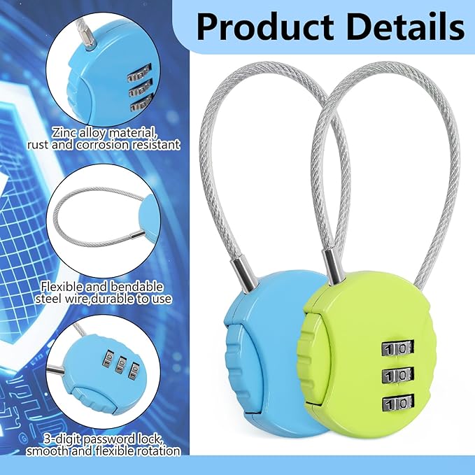 Moxweyeni 16 Pack Combination Wire Lock 3 Digit Small Combo Luggage Number Cable Padlock Outdoor Waterproof Resettable Lock for School Gym Locker Travel Backpack Suitcase Storage (Assorted Color)