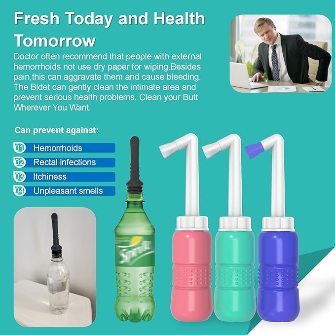 2PCS-Pack 300ml Travel Bidets Bottle Blue+ Black Backpacking Bidet Camping Bidets,Portable Bidet , 10.6oz Peri Bottle - Postpartum and Perineal Care