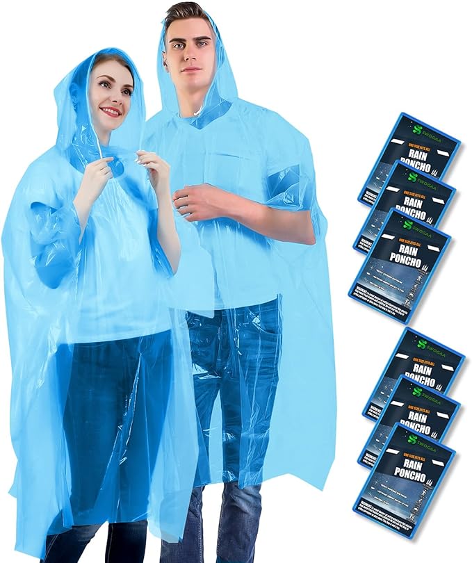 Disposable Rain Ponchos for Kids 6 Pack/Adults 10 and 6 Pack/Ponchos Family 6 Pack Extra Thicker Emergency Ponchos