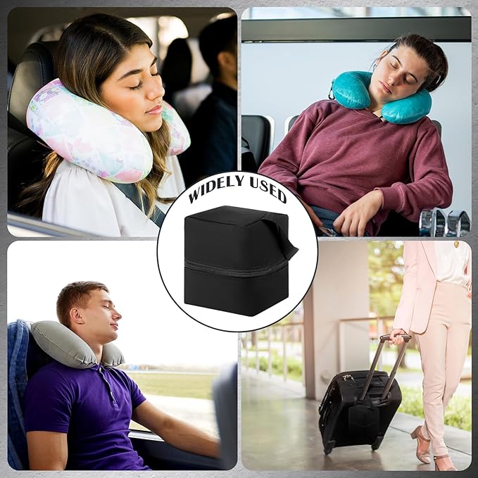 Shinylin 1 Pcs Travel Neck Pillow Bag 5.51 x 5.51 x 6.69 Inches Black Canvas Carrying Case with Handle & Quick Clasp Attaches to Luggage Backpacks for Airplane Train Journey