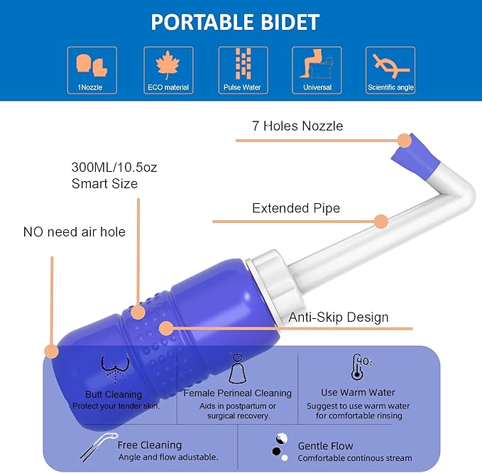 2 Pack 300ML Portable Bidet, Blue & Pink Handheld Travel Bidet Sprayer, Leak-Proof Upside-Down Squeeze Design for Postpartum Care, Menstrual Hygiene, Adults & Kids, Home/Travel/Outdoor/Camping