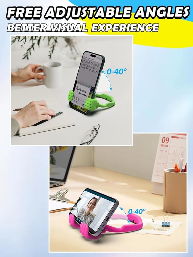 Gifts for Mothers Day Mom Wife Adults Cell Phone Stand - 2 Pack Thumbs Up Lazy Phone Holder for Desk Stocking Stuffers Birthday Gifts for Girls Boys Kids Men (Hot Pink & Avocado Green, 2)