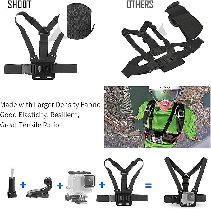 SHOOT 10-in-1 Accessory Kit for GoPro Accessories,Action Camera Accessories for GoPro Hero13 12 11 10 9 8 7 6 5 4 3+ 3 Hero Session 5 Black AKASO EK7000 Apeman SJ4000 5000 6000 DBPOWER AKASO