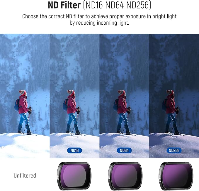 NEEWER Magnetic ND & Black Diffusion 1/4 Effect Filter Kit Compatible with DJI Osmo Pocket 4 & Pocket 3 Creator Combo Accessories, Action Camera 4 Pack Filters, Neutral Density (ND16 ND64 ND256)