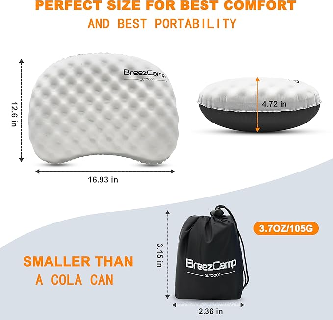 Ultralight Inflatable Camping Pillow with Soft Cover, Compact Compressible Portable Travel Air Pillow, Blow Up Camp Pillows for Outdoor Camp Sport Hiking Backpacking Travel Essential White