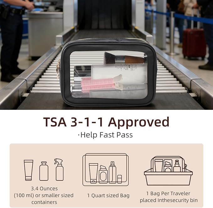 5PCS Diaper Bag Organizer Pouch Set，Clear Organizer Bags,TSA Approved Toiletry Bag,Clear Waterproof Cosmetic Bags with Zipper,Purse Organizer Pouches,Travel Organizer Bags for Woman and Kids,Black