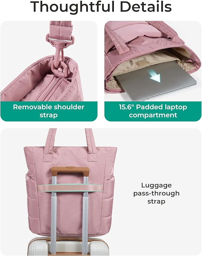 BAGSMART Tote Bag for Women, Lightweight Puffy Tote Bag with Compartments Shoulder Bag Handbag for Travel, Work, Gym | Lightweight, Puffy, Quilted, for Travel, Work