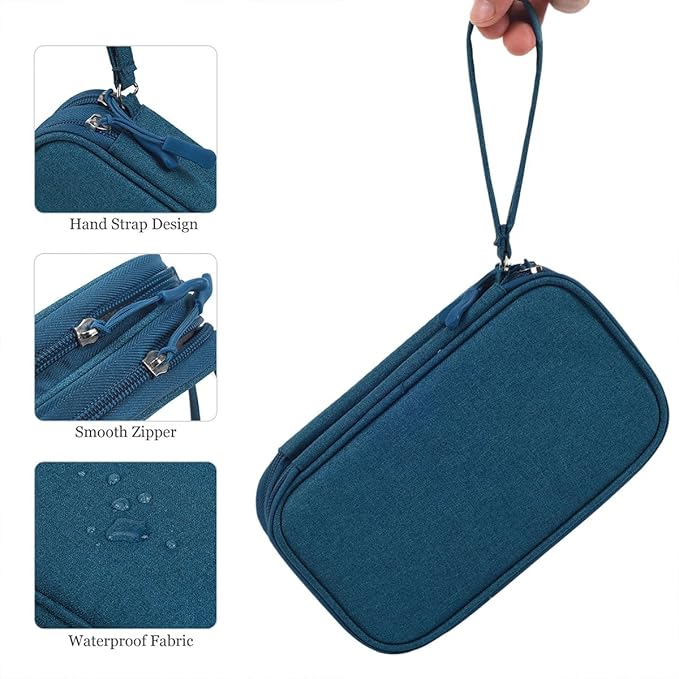 CAAORDKSO Electronics Organizer Travel Case, Water Resistant Cable Organizer Bag Cord Organizer Pouch for Cable, USB, Charger, Phone, Power Bank, Earphone, Electronics Accessories (Dark Green, Medium)